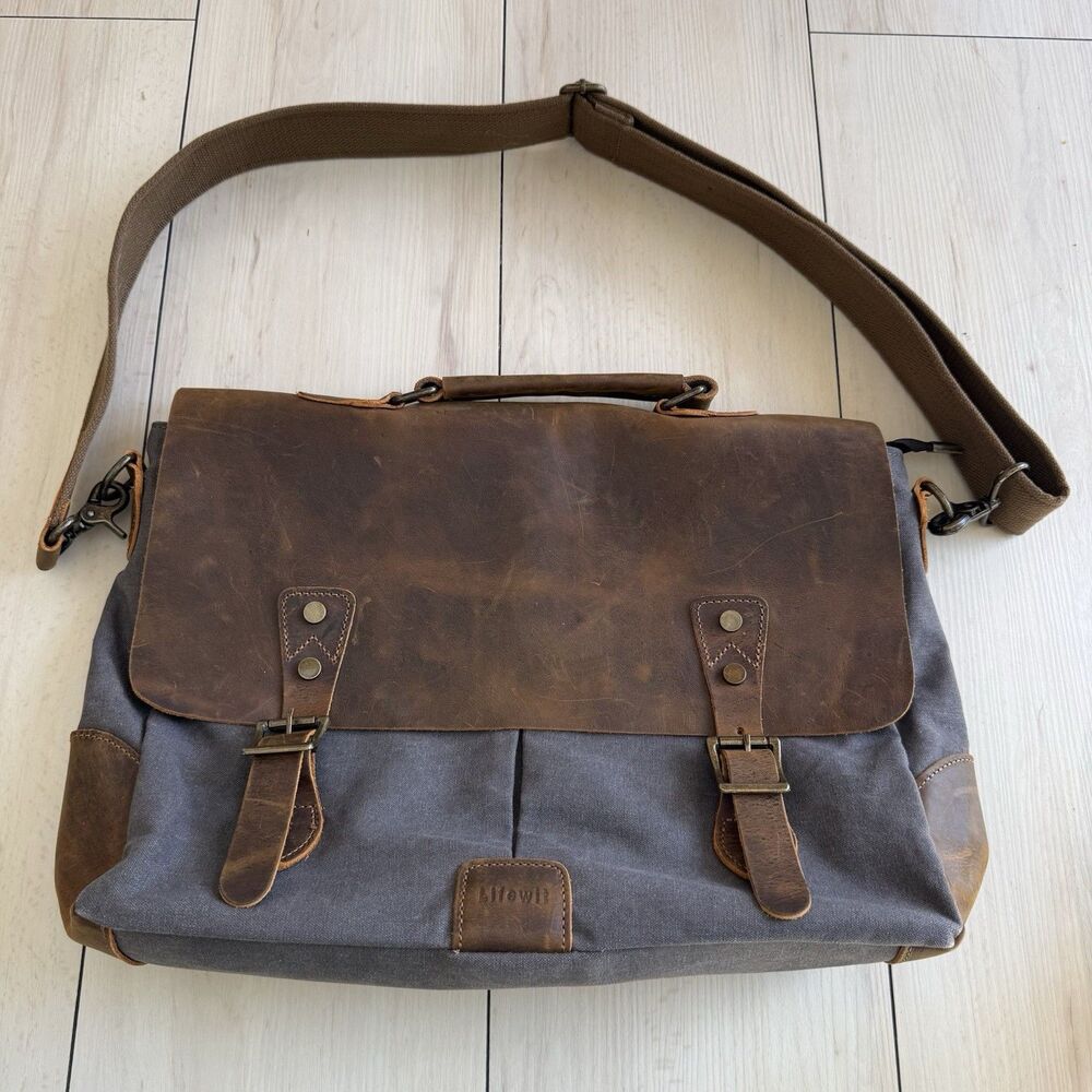 Lifewit Mens Messenger Bag Canvas/Leather Satchel Briefcase For Laptop Computer